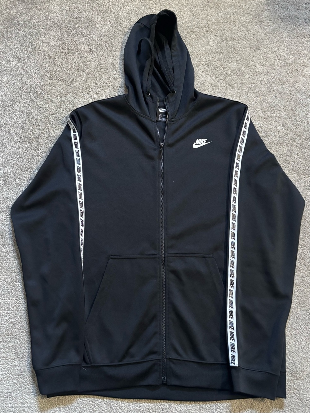 Nike Black Full-Zip Hoodie with White Logo & Sleeve Tape